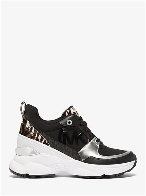 michael michael kors mickey scuba and animal-print calf hair trainer|Michael Kors Womens Mickey Scuba Animal Print Calf Hair .